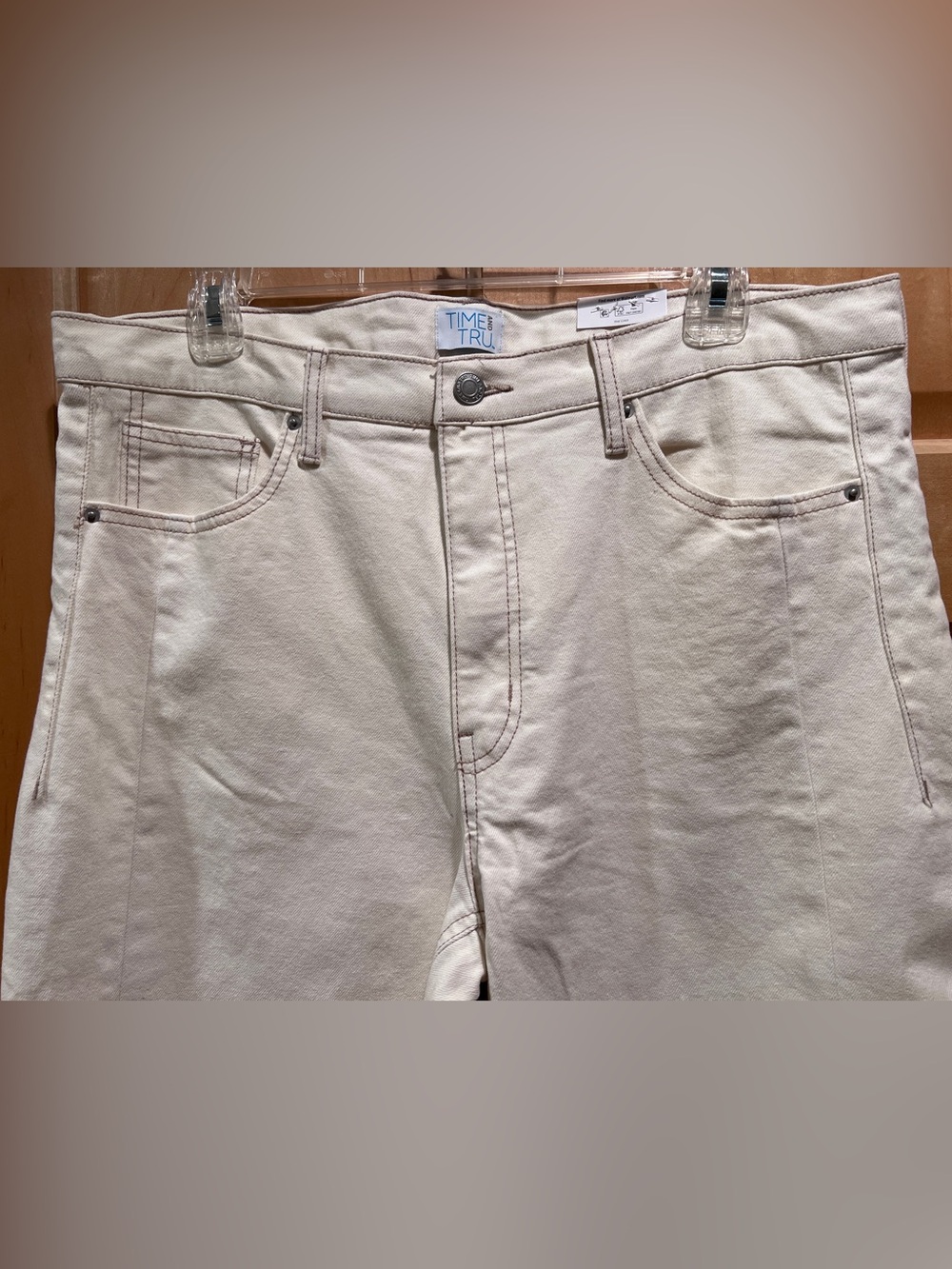 NWT Time & Tru Women’s Ivory Barrel Leg Jeans High Rise Utility Pants Ivory 14 - Picture 2 of 14